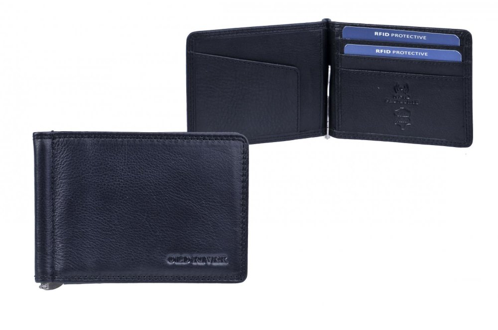 Levně Kožená dolarka bez kapsy na drobné černá s RFID ochranou KFF-25