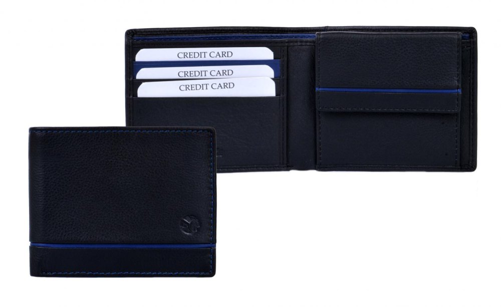 Pánská kožená moderní malá peněženka 1806 černá/modrá