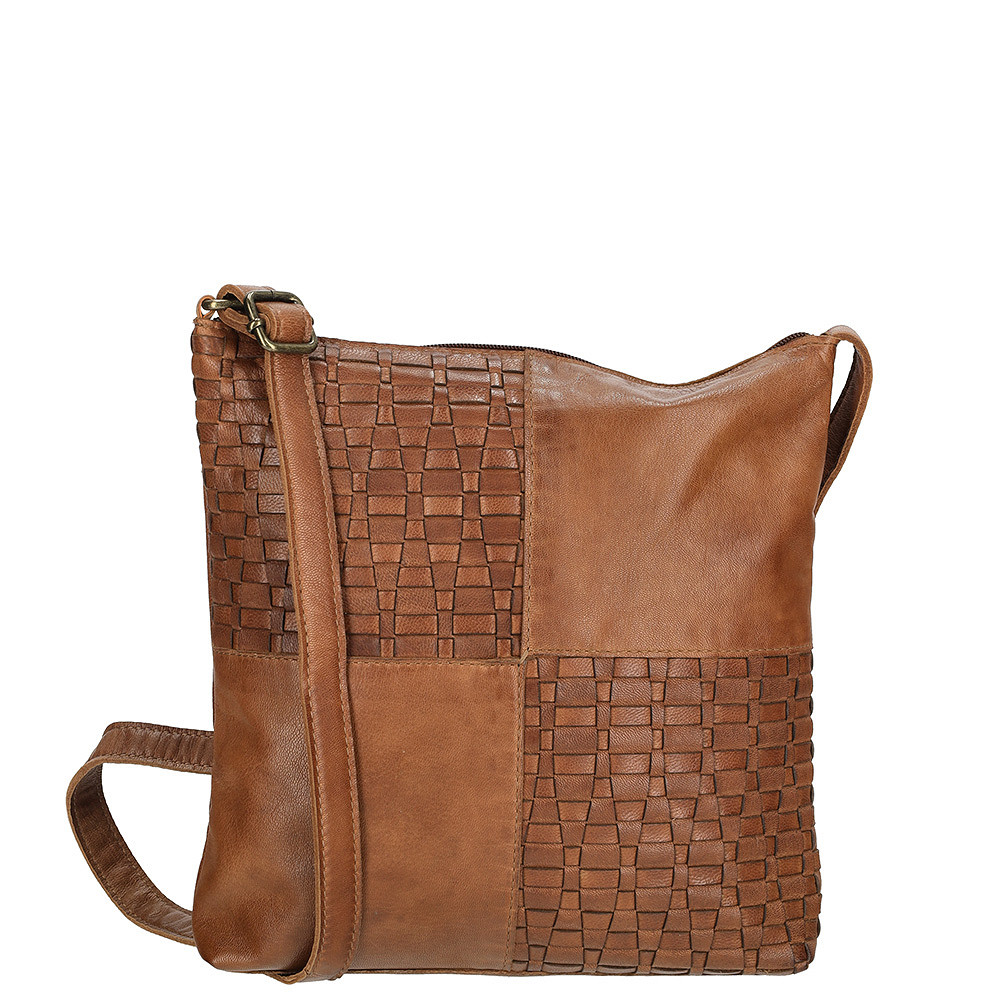 Levně Proplétaná kožená crossbody kabelka Enrico Benetti Sicily 89031-005 hnědá cognac