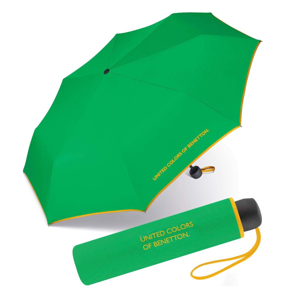 Levně Skládací deštník Benetton Super Mini 56204 zelený žlutý okraj