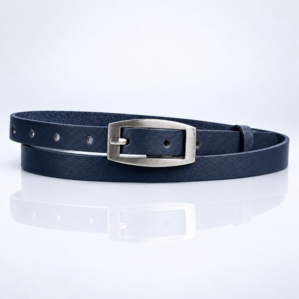 Penny Belts Dámský kožený úzký pásek tmavě modrý 15-2-56 100 cm