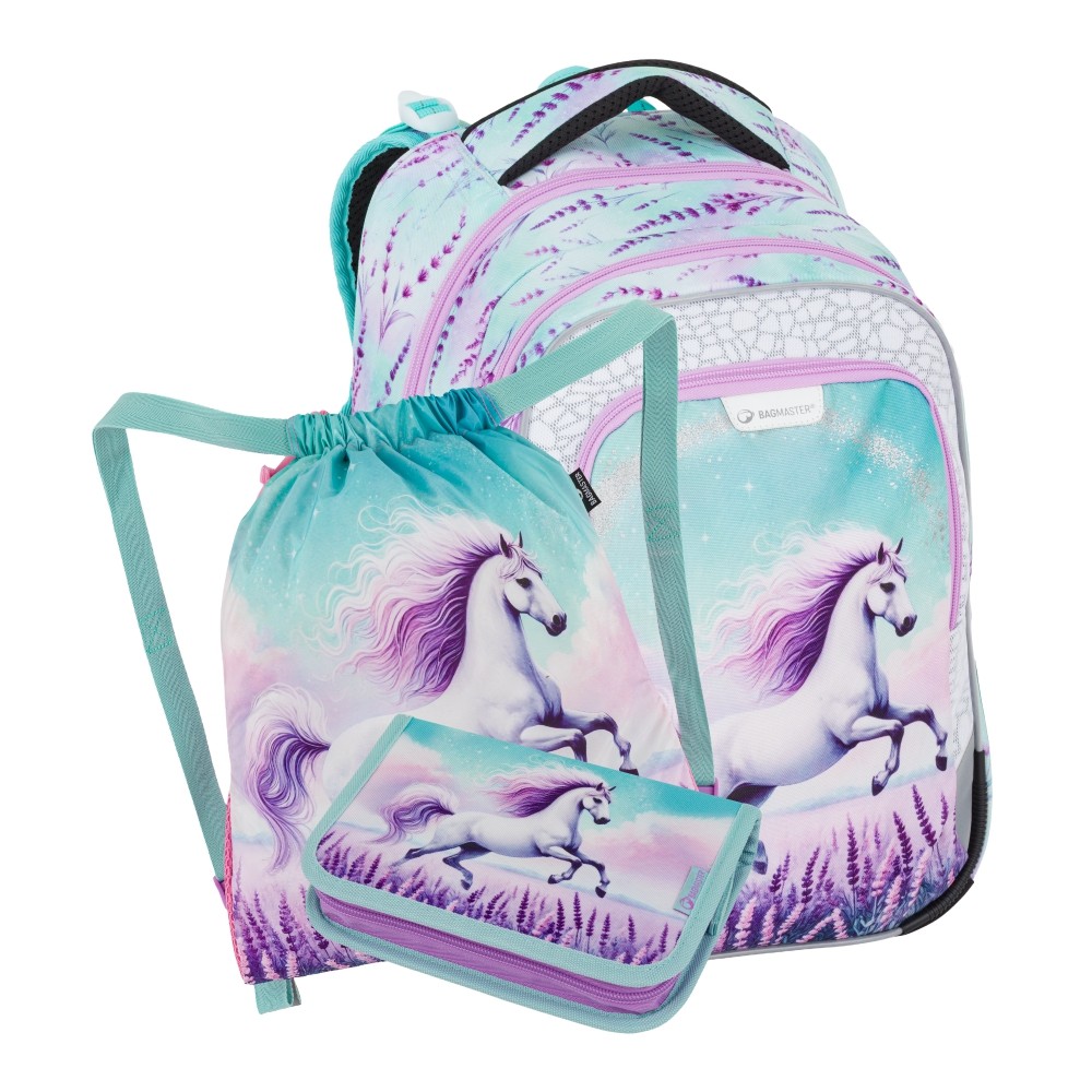 Bagmaster LUMI 26 B Malý školní set (batoh, sáček a penál )- kůň, lehký ergonomický set pro prvňáčky