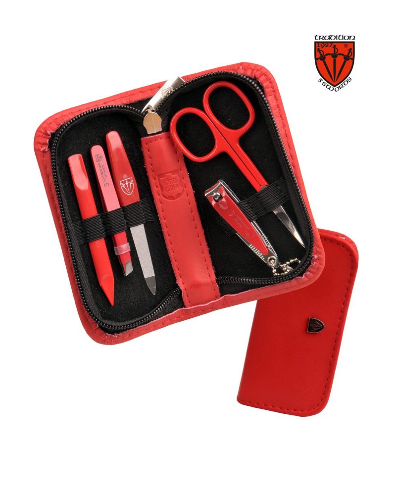 Kellermann dámská manikúra 5-ti dílná sada v koženém pouzdře L 52124 MC RED